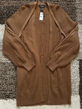 EXPRESS (M) Brown Camel Tan Cable Knit Cardigan Sweater Oversized Open Front